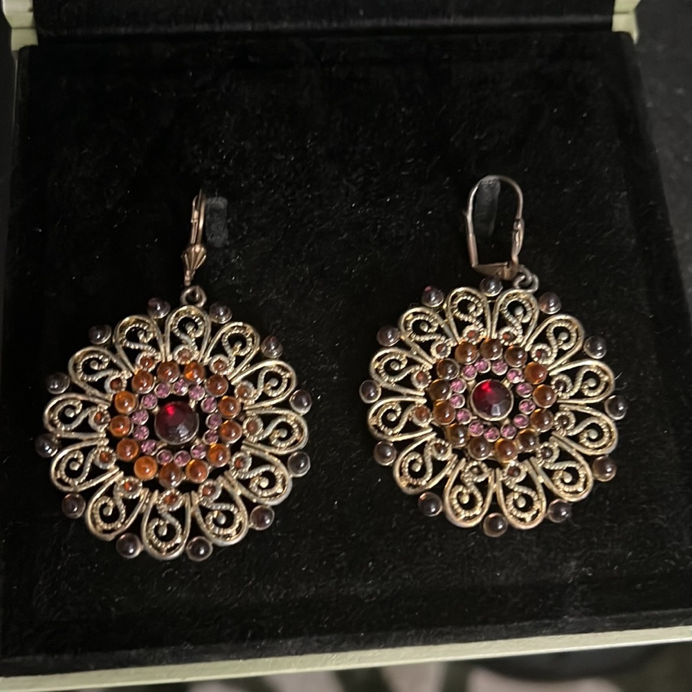 Gold Beaded Statement Earrings - image 2